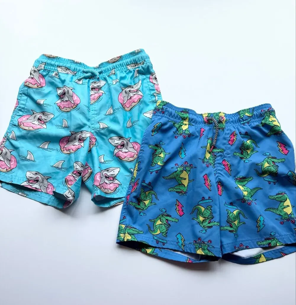 Bright tropical resort Boys Swim Trunks Lot Size 6-7 Shark Gator